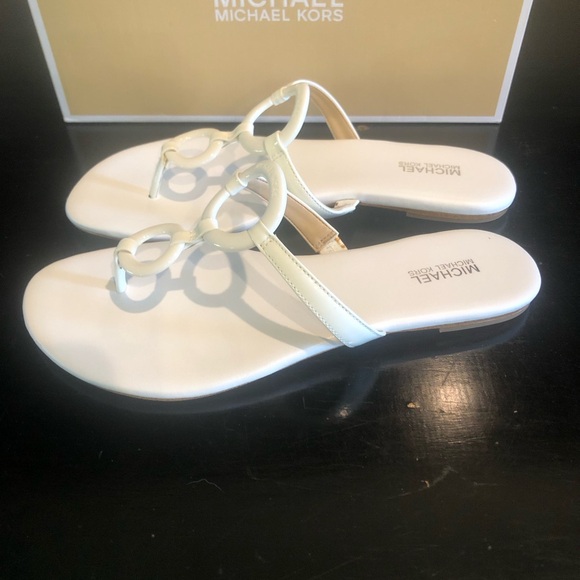 MICHAEL KORS NWT SANDALS LEATHER WHITE 7.5 - Picture 2 of 7